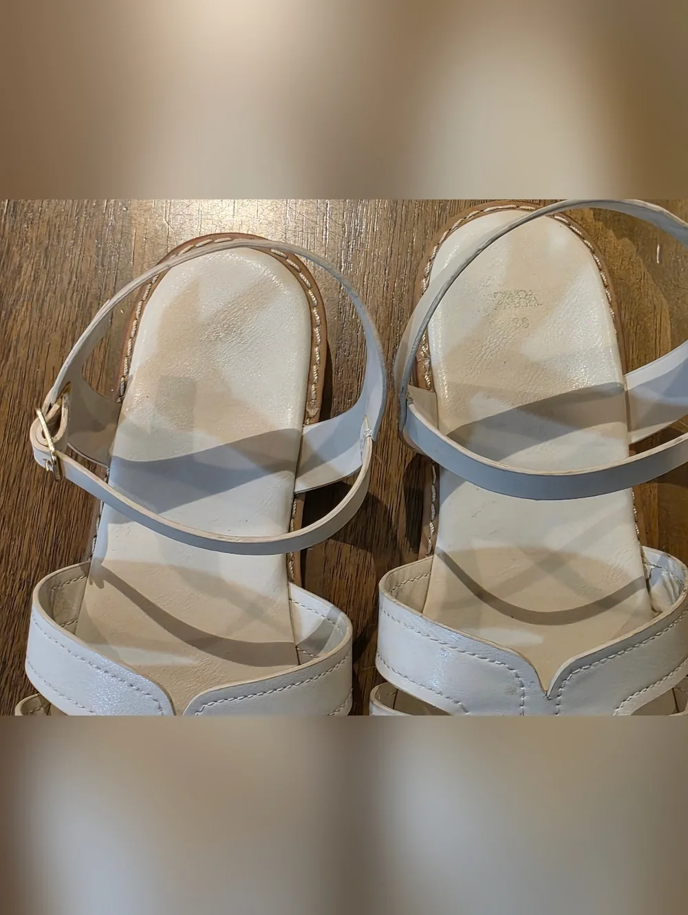 Zara Leather Cream Ivory Buckled Slingbacks Caged Sandals Sz 38 / 7.5 - Picture 5 of 9